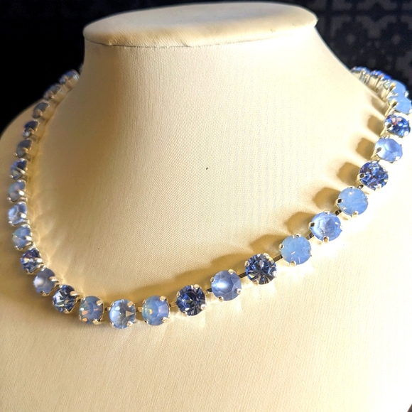 Light Sapphire & Blue Opal Crystal Necklace & Earrings Sterling or Gold Plated - Picture 5 of 8